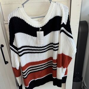 Striped Black, White, and Orange Women's Sweater